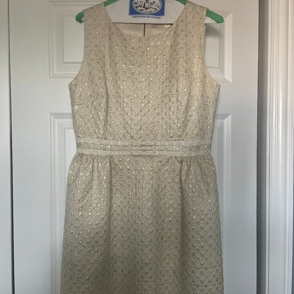 ERIN by Erin Fetherstone Jacquard Gold Cocktail Dress